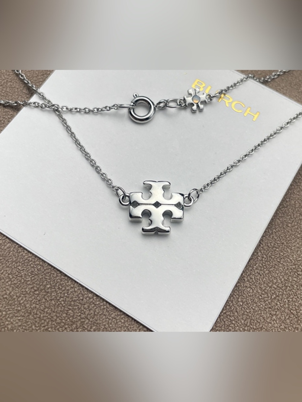 Tory Burch Silver Logo Charm Necklace